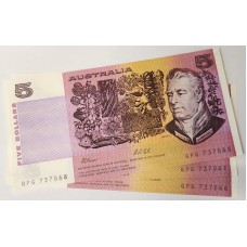 AUSTRALIA 1991 . FIVE 5 DOLLARS BANKNOTE . FRASER/COLE . CONSEC TRIO . LAST PREFIX QPG